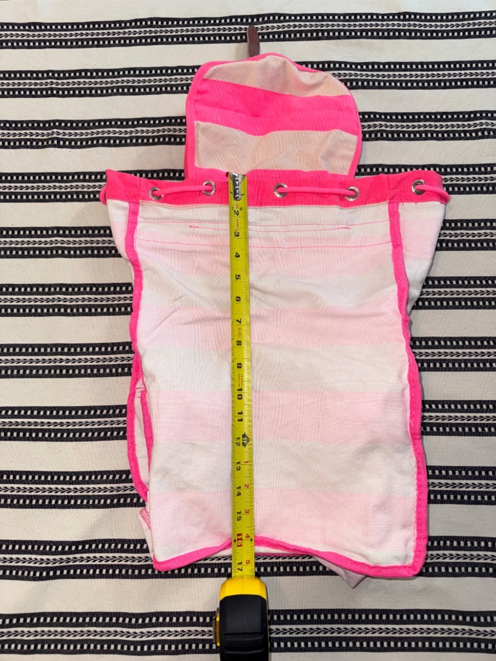 NWOT, Y2K PINK Victoria's Secret Neon Pink Striped Canvas Backpack, Vintage - Picture 9 of 11